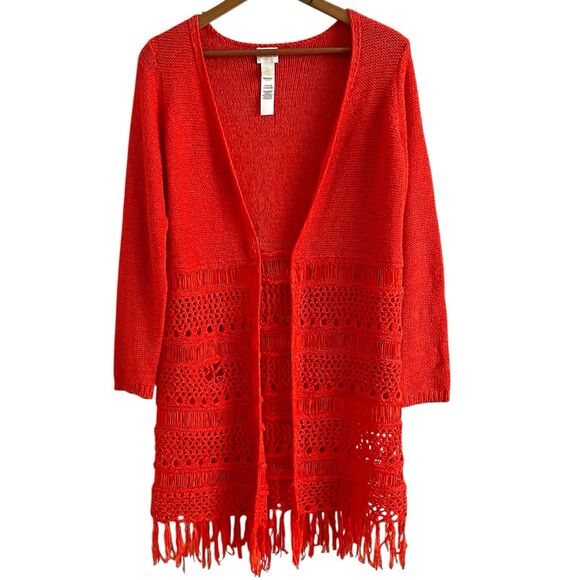 Crochet Knit Fringe Long Cardigan XS Boho Hippie Festival Duster Y2K Fairycore - Picture 2 of 11